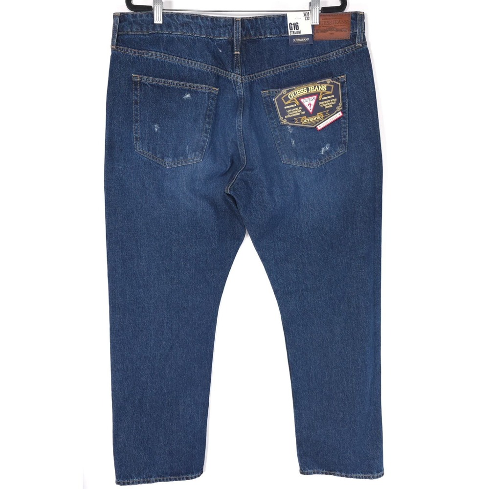 GUESS Men's New Jeans 38x32 G16 Straight GJ AGED Distressed Dark Wash M5YA1B - Picture 12 of 16